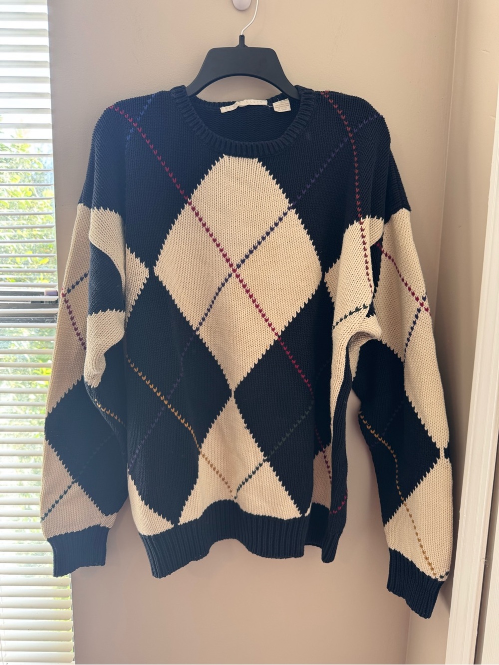 Vintage 1998 Perry Ellis Argyle Cotton Sweater Size Large